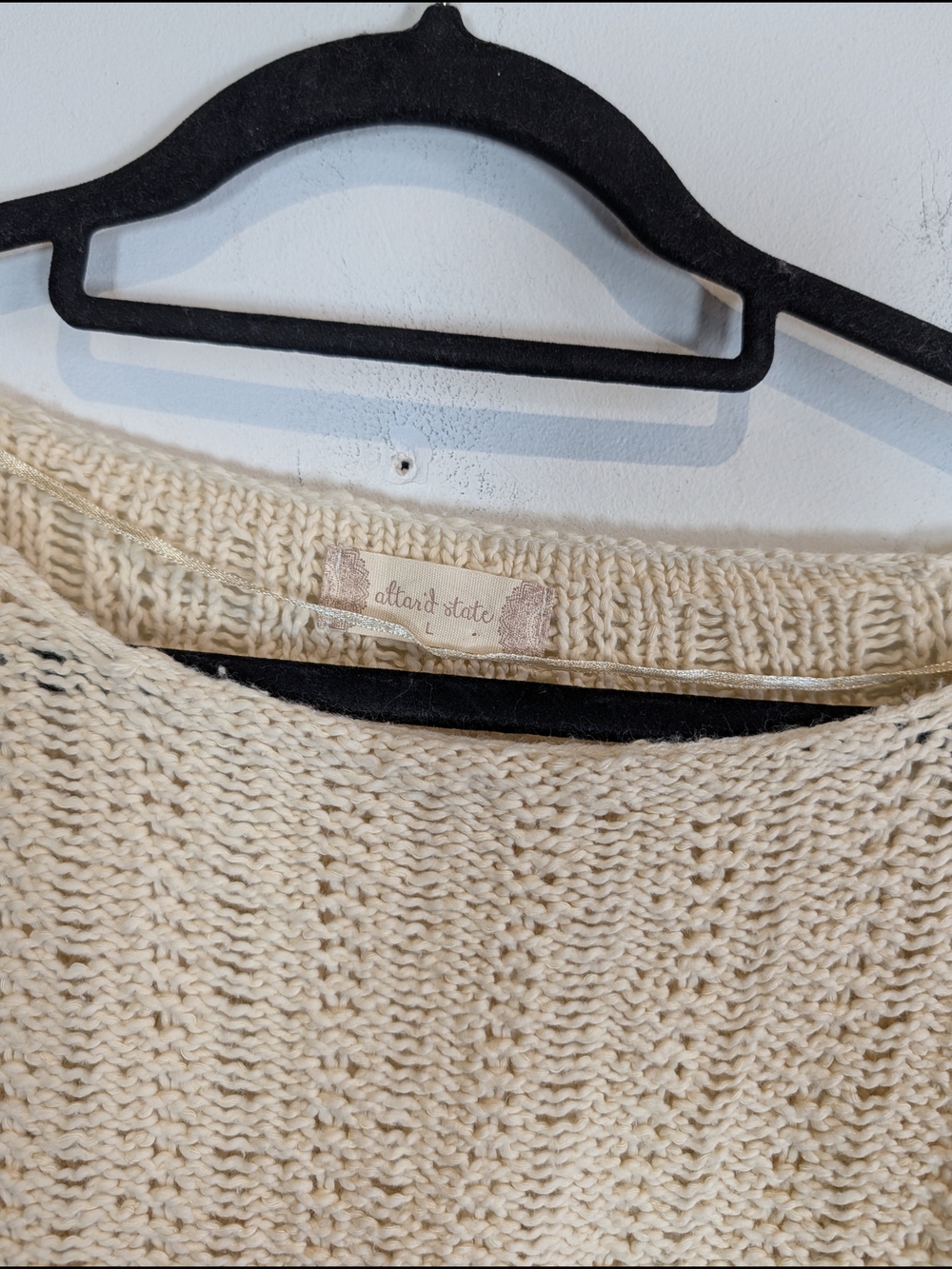 Altar'd State Cream Off-the-Shoulder Knit Sweater with Stripes, Size Large - Picture 2 of 4